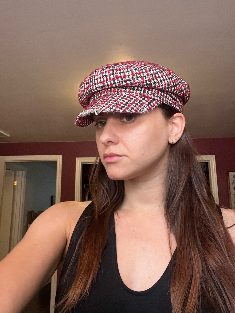 Red Tweed Newsboy Cap - Stylish Women's Hat